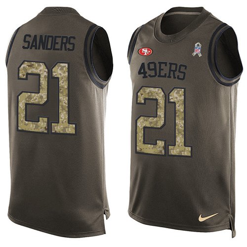 Men's Limited Deion Sanders Nike Jersey Green - #21 Salute to Service Tank Top NFL San Francisco 49ers